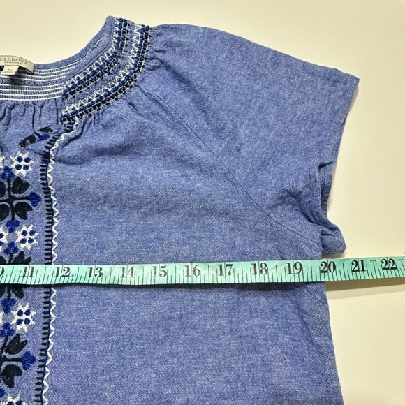 Talbots Petite Embroidered Linen Blend Top‎ Womens LP Floral Boho Resort Beach - Picture 8 of 9